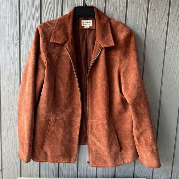St. John's Bay Jackets & Blazers - VTG St. John’s Bay Washable Suede Jacket Rust Brown Zip Front XL